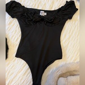 Princess Polly Black Off-Shoulder Knot Front Kids One-Piece